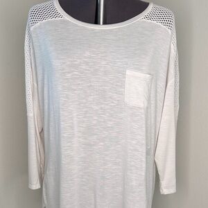 Sejour White 3/4 Sleeve Top with Mesh Detail Women’s Sz 1X